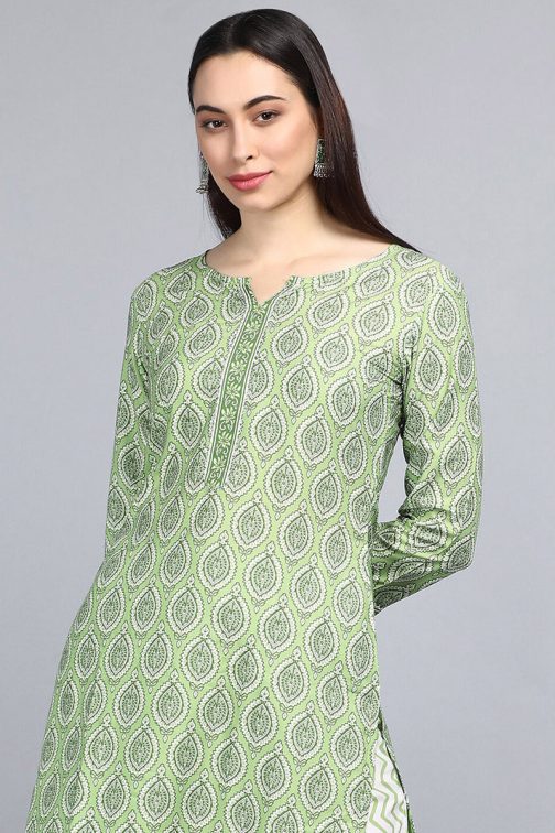 Green Polyester Floral Printed Empire Kurta Set - Image 2