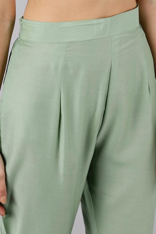 Green Poly Silk Solid Straight Kurta Set - Image 4