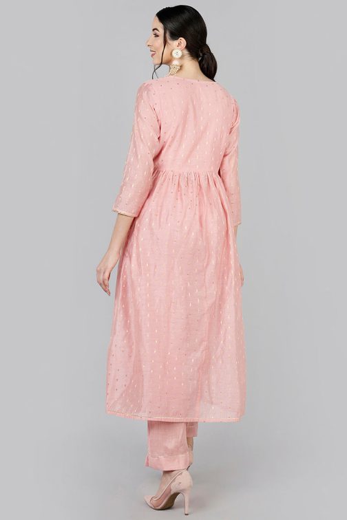 Pink Poly Chanderi Angharkha Style Kurta Set - Image 4