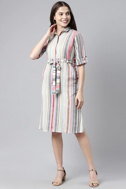 Colorful Multicolor Georgette Straight Midi Dress with a Whimsical and Playful Feel