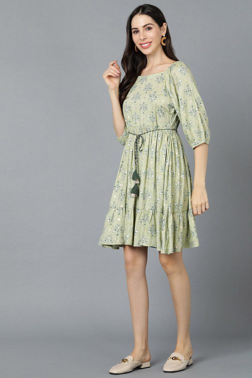 Fresh and Airy Light Green Cotton Ethnic Motifs Mini Dress with a Spring-Inspired Vibe - Image 3