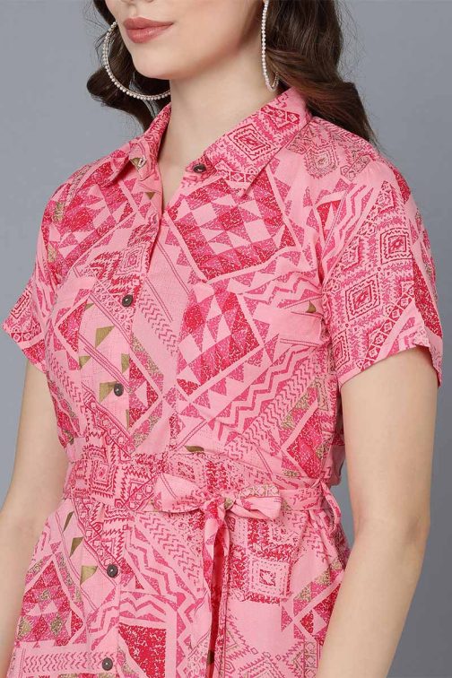 Stylish Pink Viscose Rayon Abstract Print Straight Midi Dress with a Modern and Sophisticated Loo - Image 2
