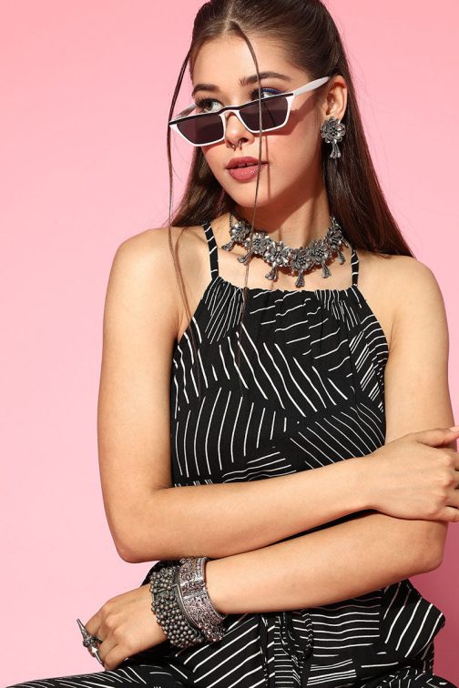 Sleeveless Black Striped Jumpsuit for Women - Image 2
