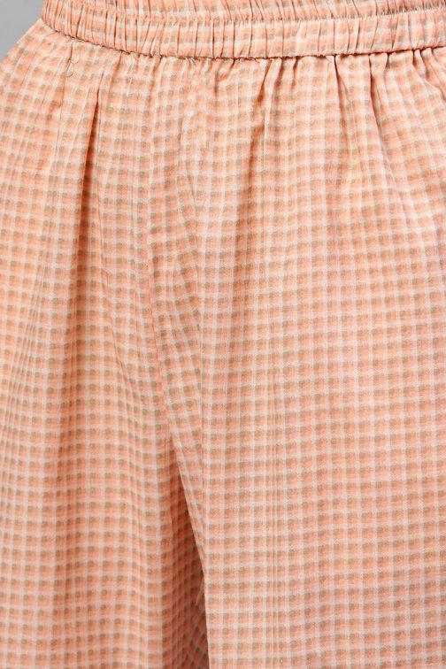 Peach Pure Cotton Checks Printed Kurta Set - Image 4