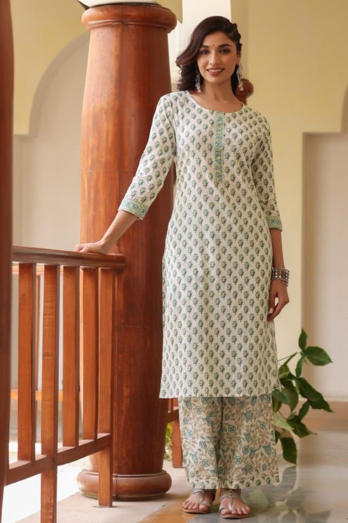 Off White Cotton Blend Gotta Patti Kurta Set