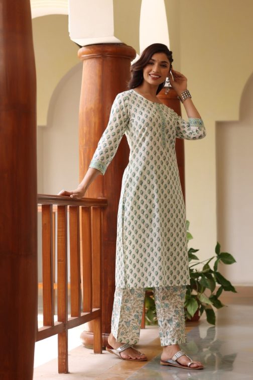 Off White Cotton Blend Gotta Patti Kurta Set - Image 2