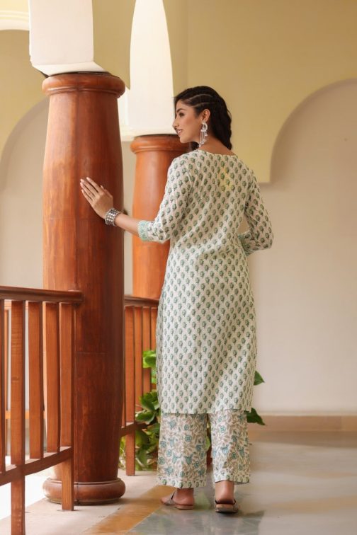 Off White Cotton Blend Gotta Patti Kurta Set - Image 4