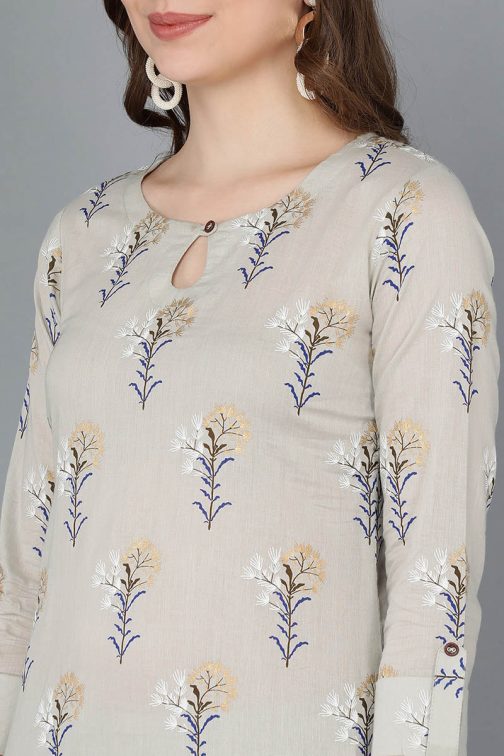 Beige Cotton Straight Kurta set - Image 2