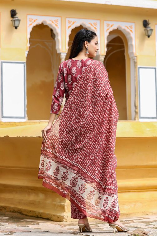Maroon Rayon Blend Straight Suit Set - Image 3