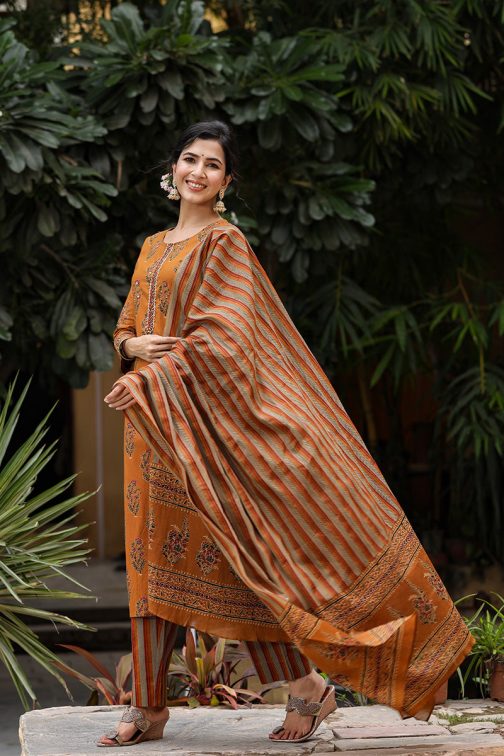 Mustard Rayon Blend Straight Suit Set - Image 2