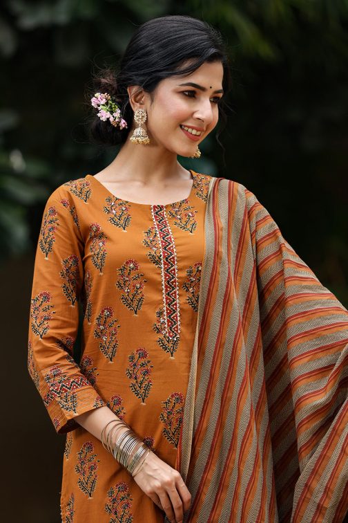 Mustard Rayon Blend Straight Suit Set - Image 4