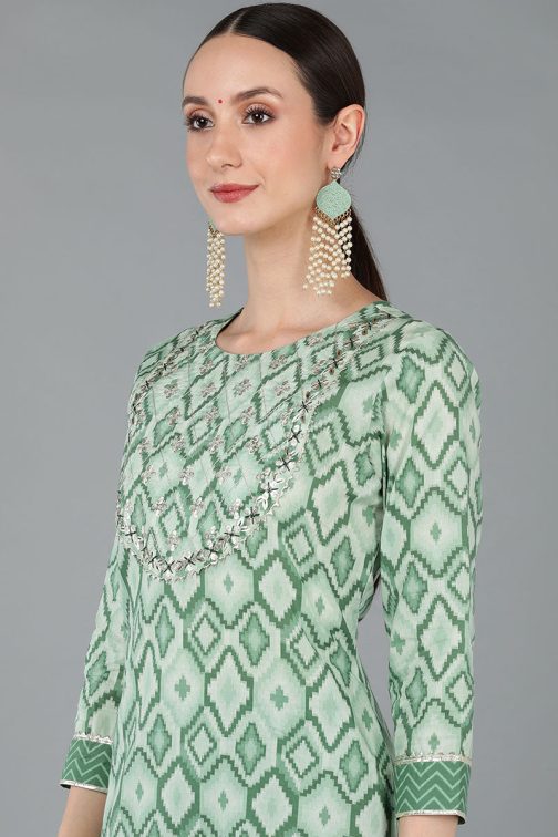 Green Pure Cotton Gotta Patti Straight Suit Set - Image 2