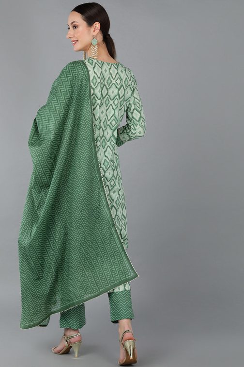 Green Pure Cotton Gotta Patti Straight Suit Set - Image 4