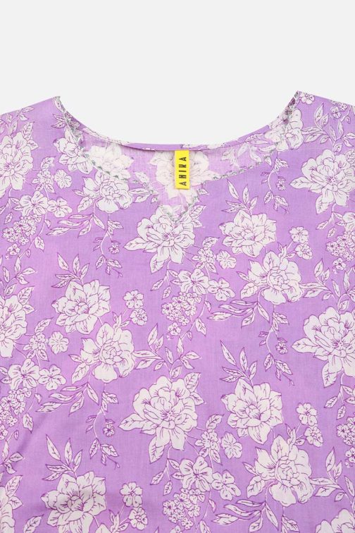 Purple Rayon Blend Floral Straight Kurta Pant With Dupatta - Image 2