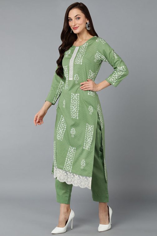 Sea Green Silk Blend Straight Suit Set - Image 3