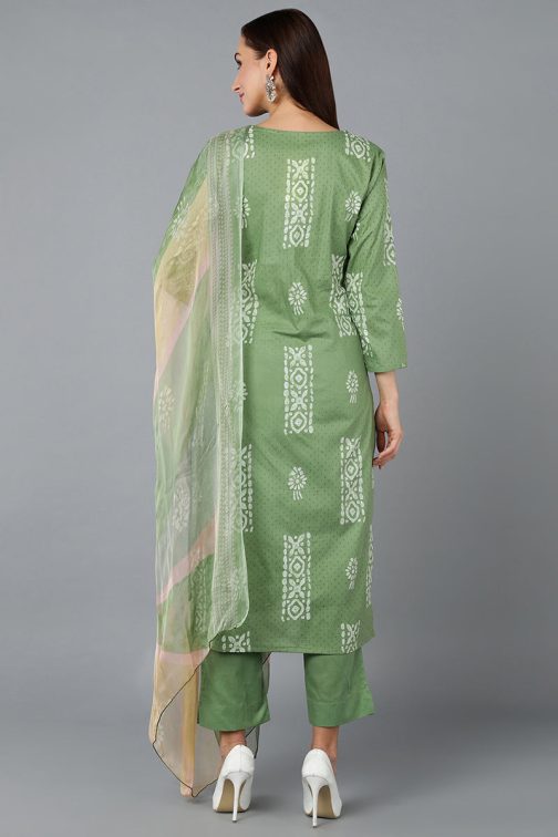 Sea Green Silk Blend Straight Suit Set - Image 4