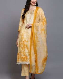 Cotton Off-White Printed Straight Kurta Pant With Dupatta