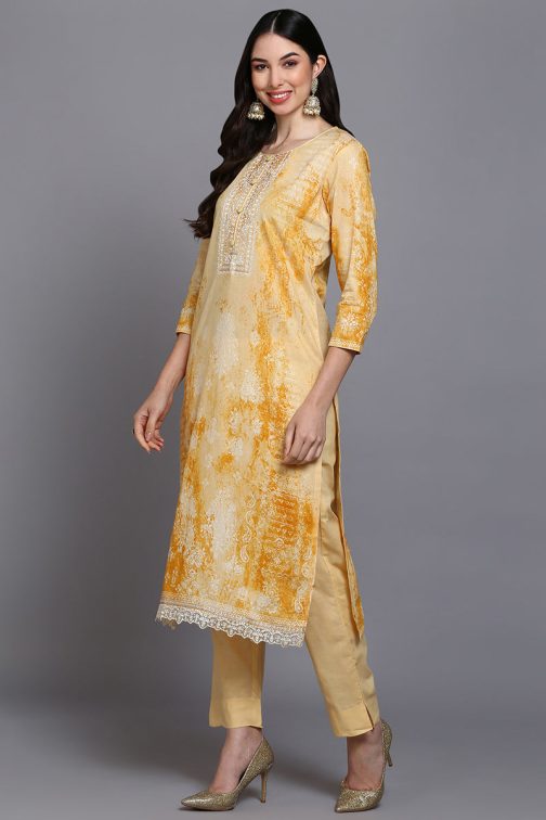 Cotton Off-White Printed Straight Kurta Pant With Dupatta - Image 3