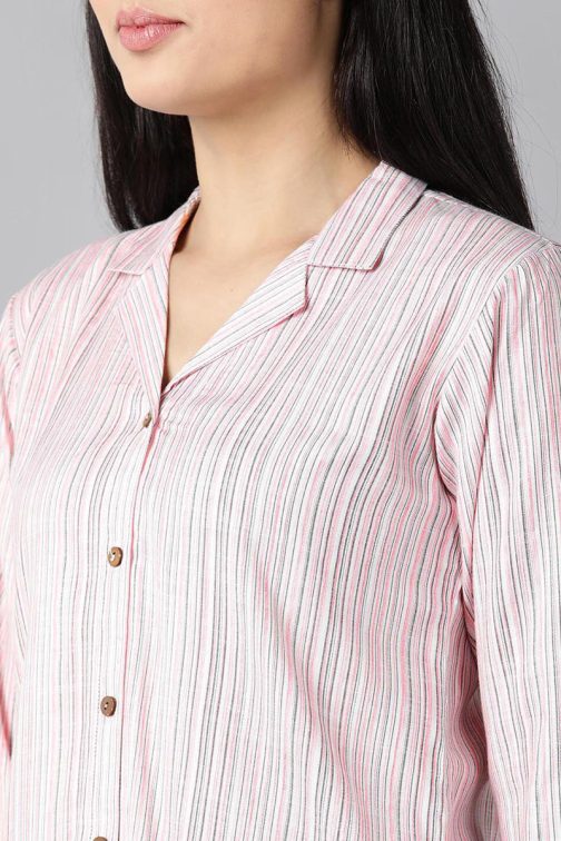 Pure Cotton Pink Night Suit with Striped Pattern - Image 2