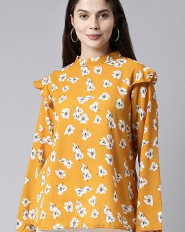 Mustard Georgette Floral Printed Regular Top