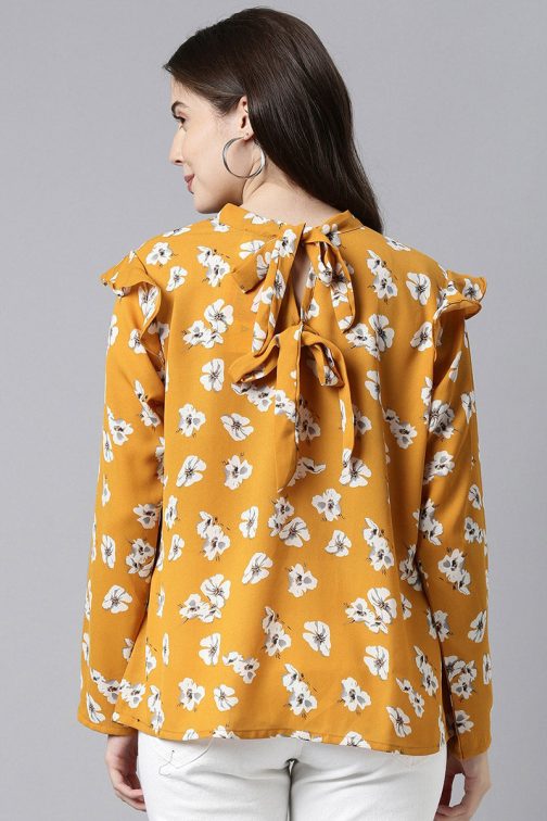 Mustard Georgette Floral Printed Regular Top - Image 4