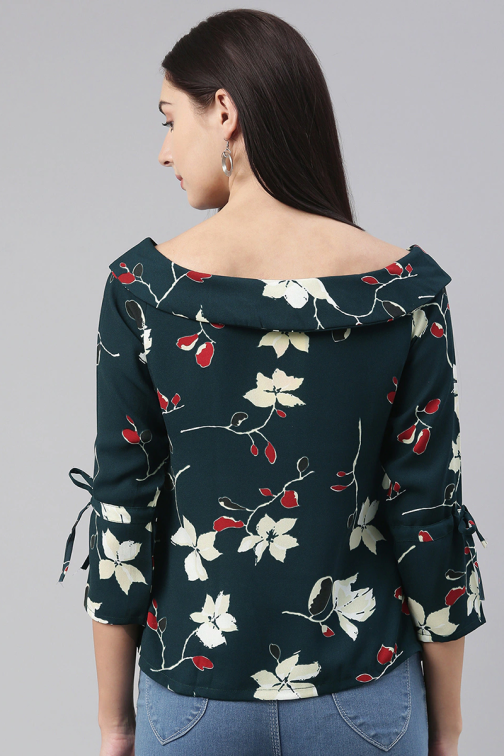 Teal Georgette Floral Printed Regular Top - Image 4