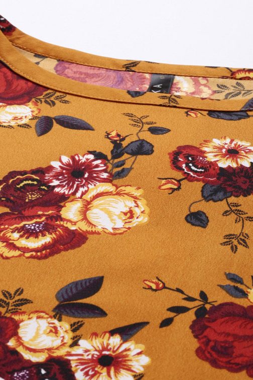 Mustard Georgette Floral Print Regular Top - Image 2