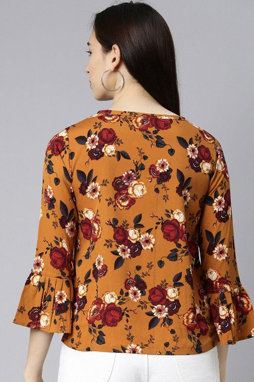 Mustard Georgette Floral Print Regular Top - Image 4