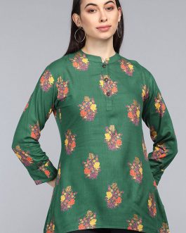 Olive Green Cotton Tunic Top for Women