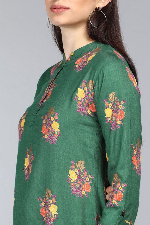 Olive Green Cotton Tunic Top for Women - Image 2