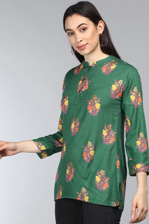 Olive Green Cotton Tunic Top for Women - Image 3