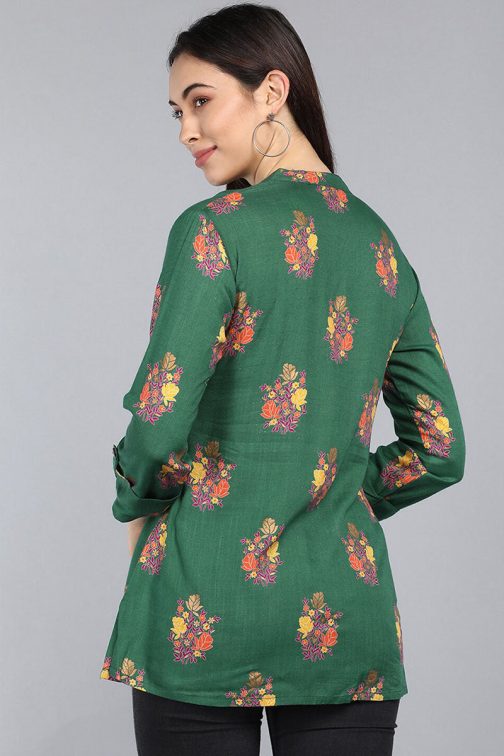 Olive Green Cotton Tunic Top for Women - Image 4