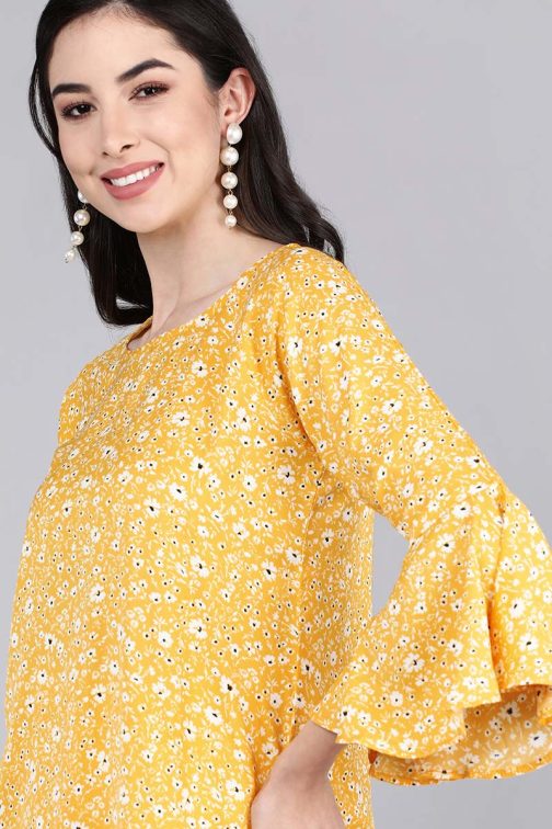 Yellow Poly Crepe Floral Print Top - Image 2