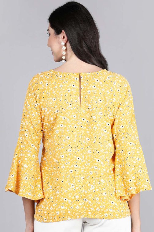 Yellow Poly Crepe Floral Print Top - Image 4