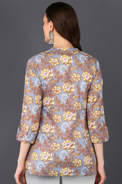 Elegant Grey Floral Print Straight Tunic - Image 2