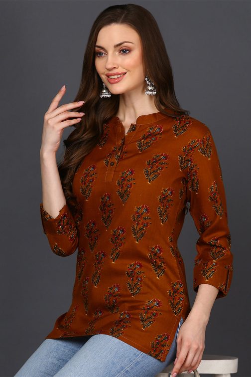 Comfortable Yellow Ethnic Motifs Cotton Blend Tunic - Image 2