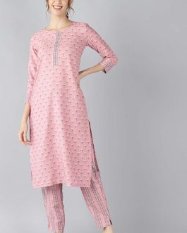 Pink Ethnic Motifs Crepe Printed Kurta Set