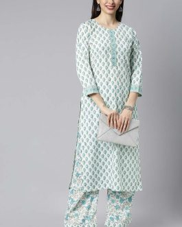 White Crepe Floral Printed Straight Kurta Set