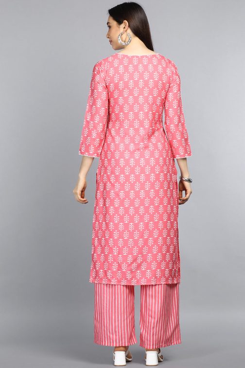 Pink Polyester Straight Kurta With Palazzo Set - Image 4