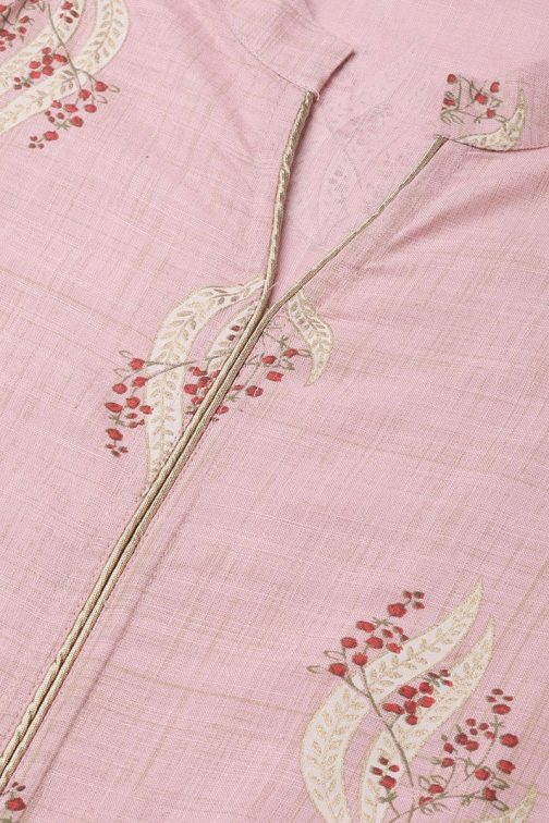 Pink Cotton Floral Printed Trendy Kurta Set - Image 4