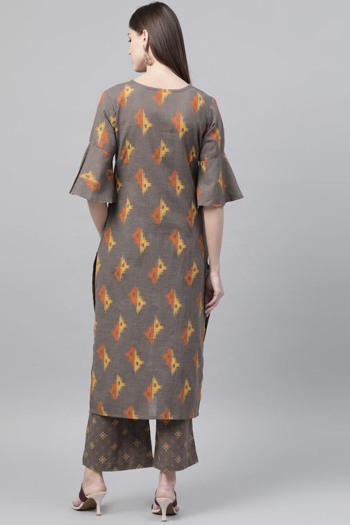 Taupe Cotton Abstract Print Kurta Set - Image 3