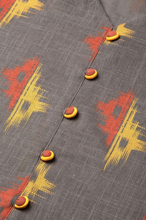 Taupe Cotton Abstract Print Kurta Set - Image 4