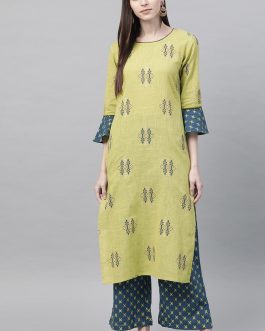 Green Pure Cotton Ethnic Motifs Printed Kurta Set