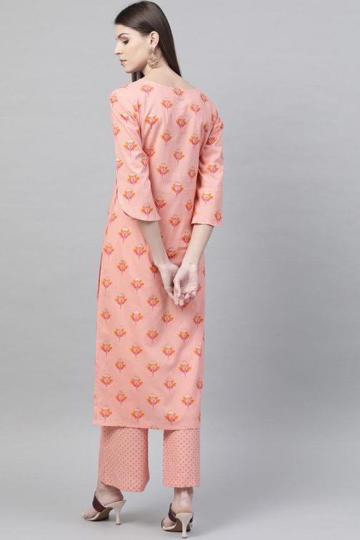 Pink Pure Cotton Floral Printed Kurta Set - Image 3