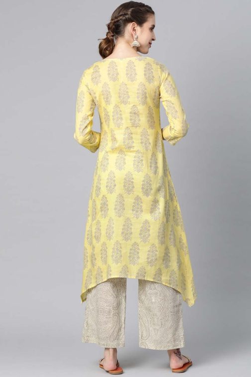 Yellow Pure Cotton Ethnic Motifs Kurta Set - Image 3