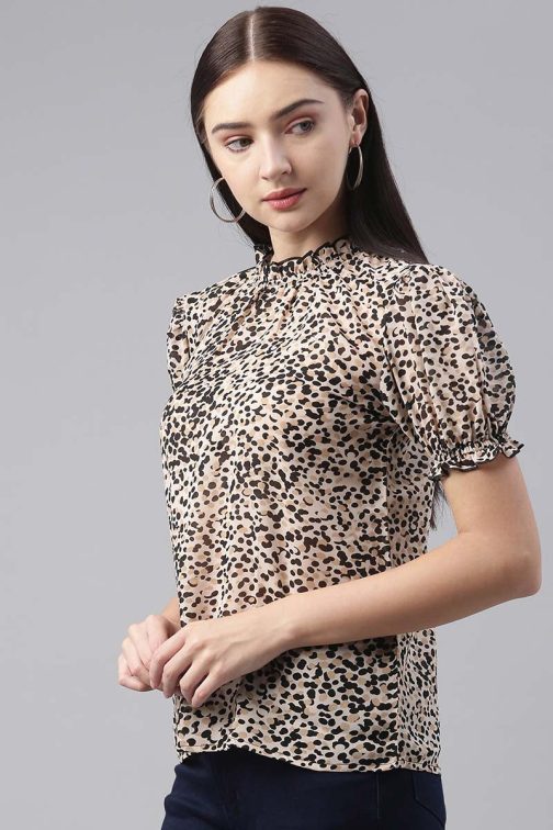 Beige Georgette Abstract Printed Regular Top - Image 2