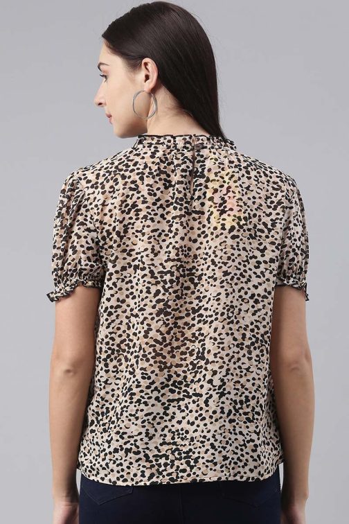 Beige Georgette Abstract Printed Regular Top - Image 3