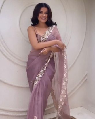 Pink Embroidered Organza Saree