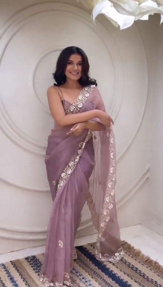 Pink Embroidered Organza Saree