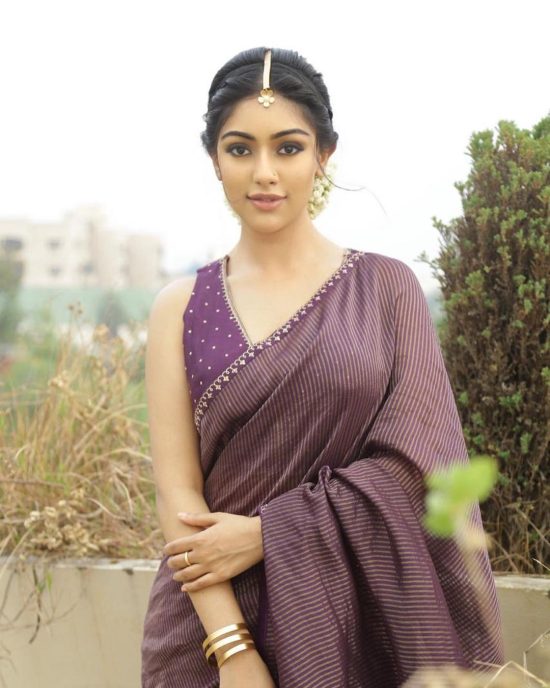 Purple Striped Saree